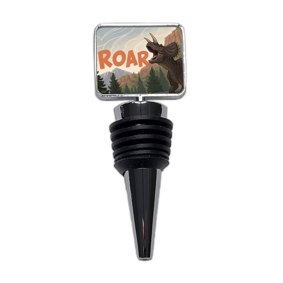Triceratops Roar Bold Dinosaur Wine Bottle Stopper Cap Plug