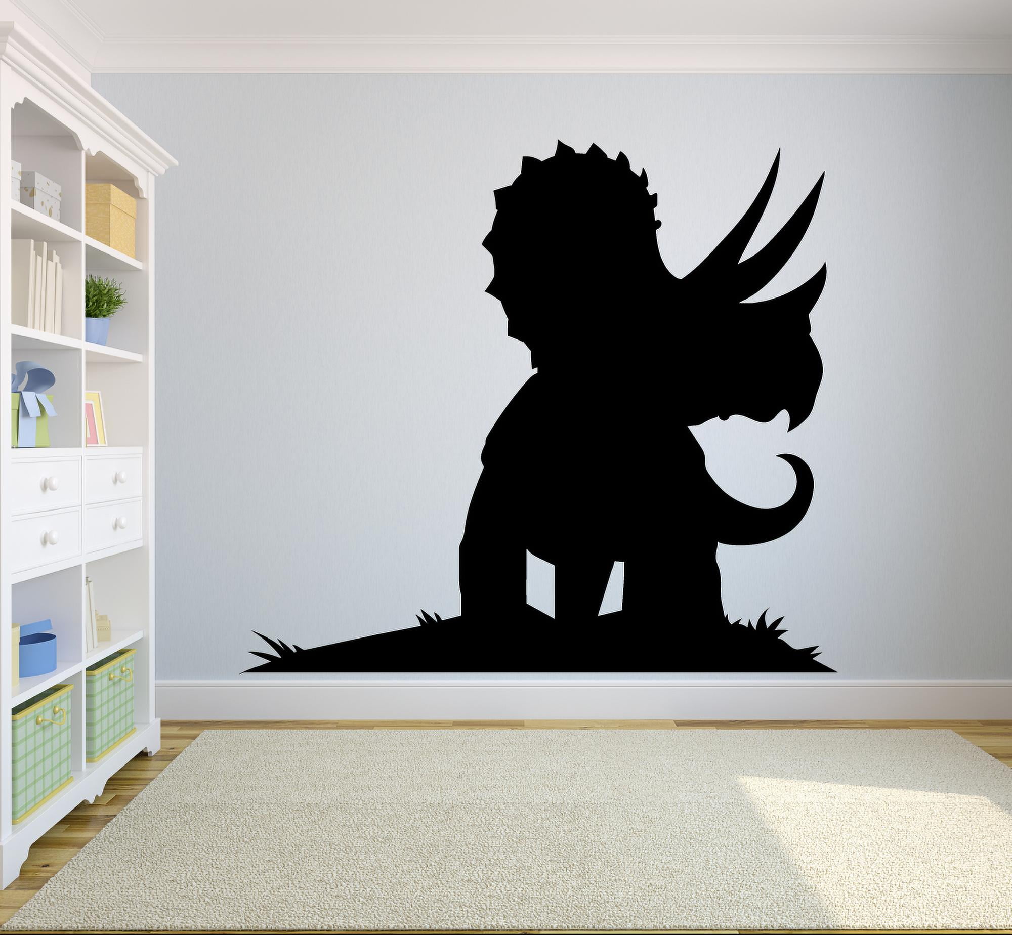 Triceratops Silhouette Dinosaur Jurassic Park Dino Wall Sticker Art Decal for Girls Boys Kids Room Bedroom Nursery Kindergarten House Fun Home Decor Sticker Wall Art Vinyl Decoration Size (18x20 inch)