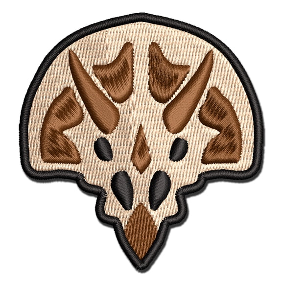 Triceratops Skull Fossil Applique Multi-Color Embroidered Iron-On Patch - 2.5 Inch Small
