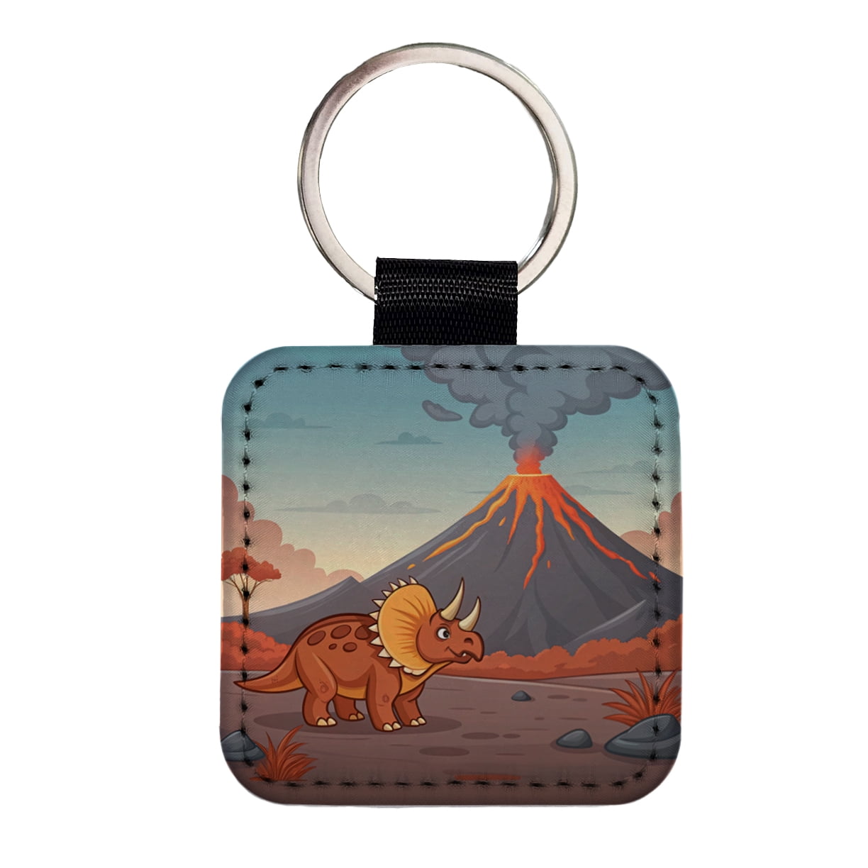 Lava Volcano Key Chain Triceratops Volcano Dinosaur Faux Leather Square Keychain - Walmart.com