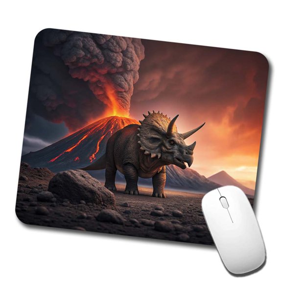 Triceratops Volcano Erupting Dinosaur Mouse Pad Low Profile Gaming Mat