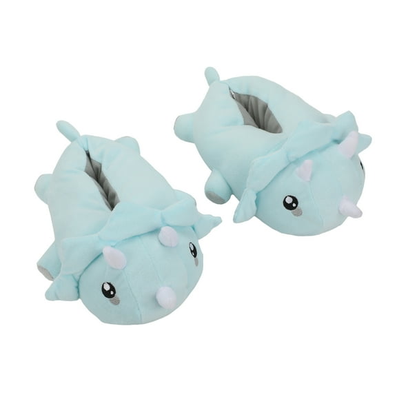 Triceratops Youth Blue Plush Slippers-Medium