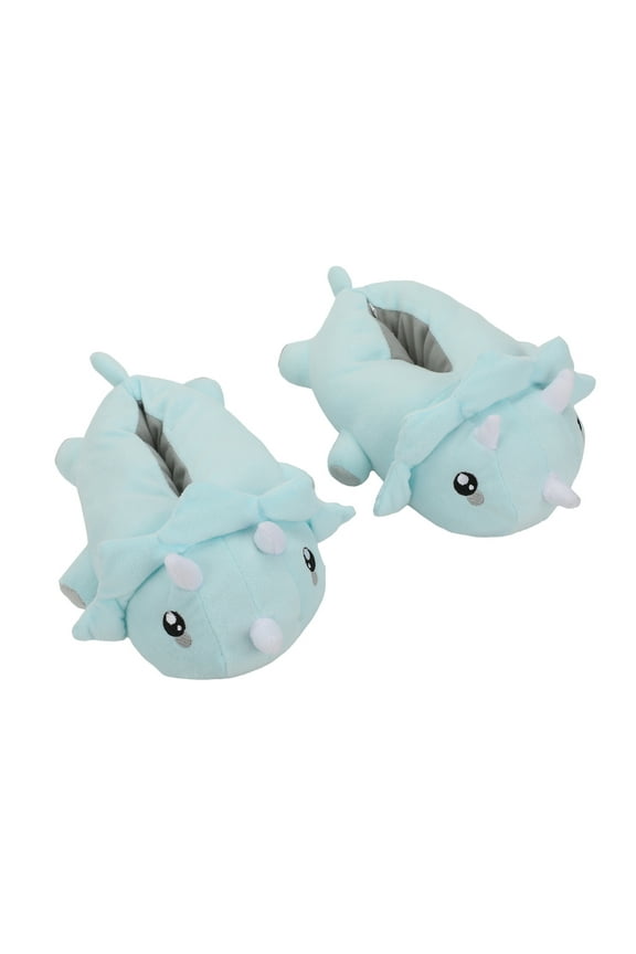 Triceratops Youth Blue Plush Slippers-Medium