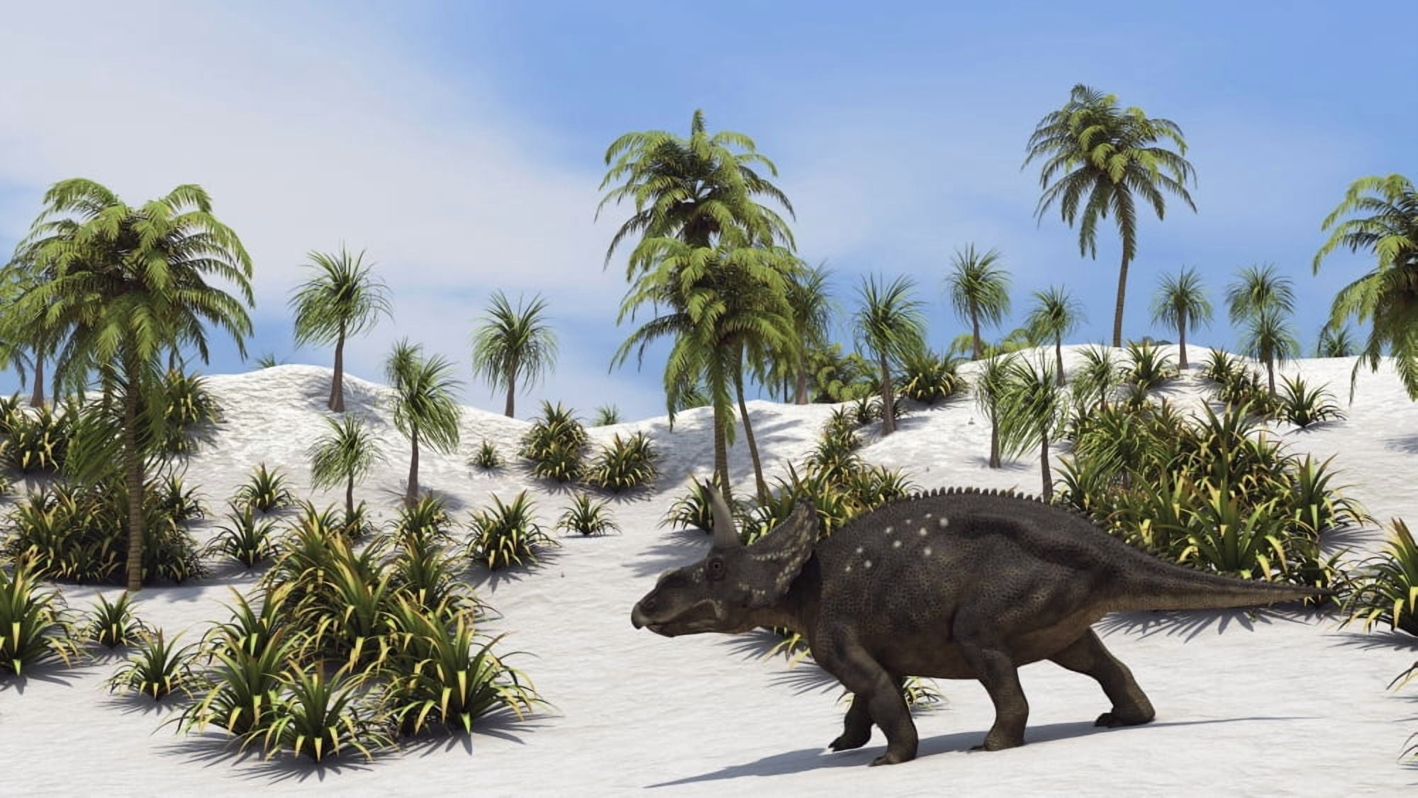 Triceratops in a tropical setting Canvas Art - Kostyantyn IvanyshenStocktrek Images (19 x 11)