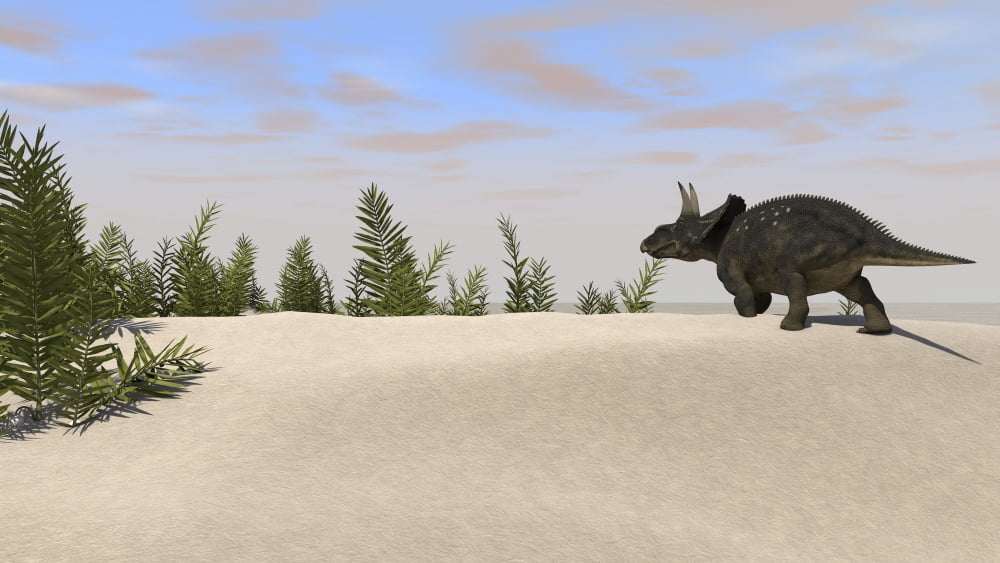 Triceratops roaming a prehistoric landscape Canvas Art - Kostyantyn IvanyshenStocktrek Images (38 x 22)