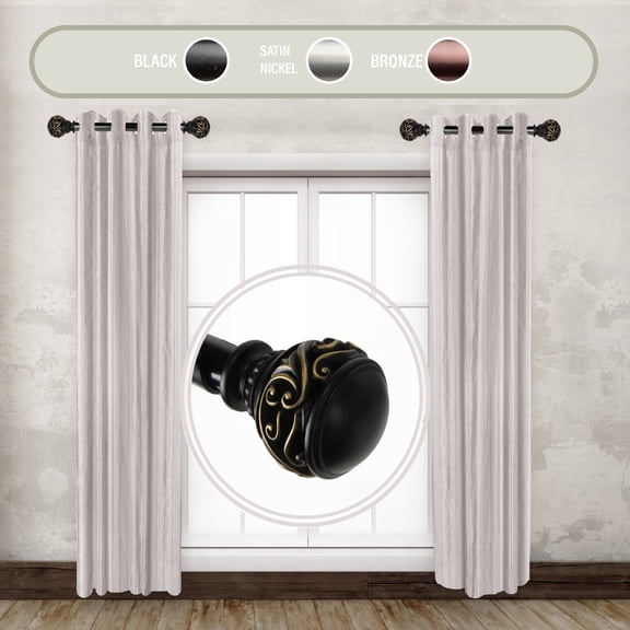 Leon 1" dia. Side Curtain Rod 12-20 inch long (Set of 2) - Black