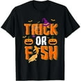 thumbnail image 1 of Trick Or Fish Graphic Tee Pumpkin Design Humorous Fishing Enthusiast T-Shirt Top Black S-5XL, 1 of 5