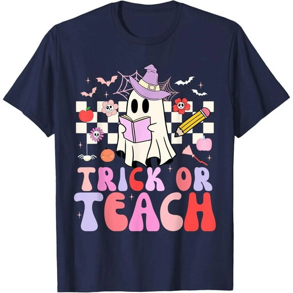 Trick Or Teach Funny Floral Ghost Halloween Teacher TShirt