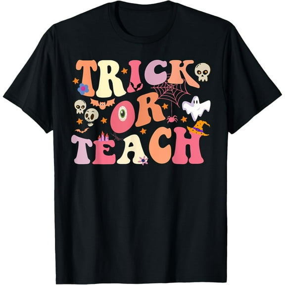 Trick Or Teach Ghost Teacher Halloween Costume Womens Groovy T-Shirt