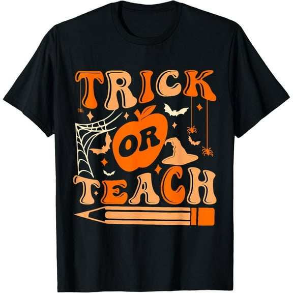 Trick Or Teach Groovy Teacher Halloween Ghost Unisex T-Shirt