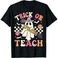thumbnail image 1 of Trick Or Teach Groovy Teacher Halloween Retro Floral Ghost T-Shirt, 1 of 3