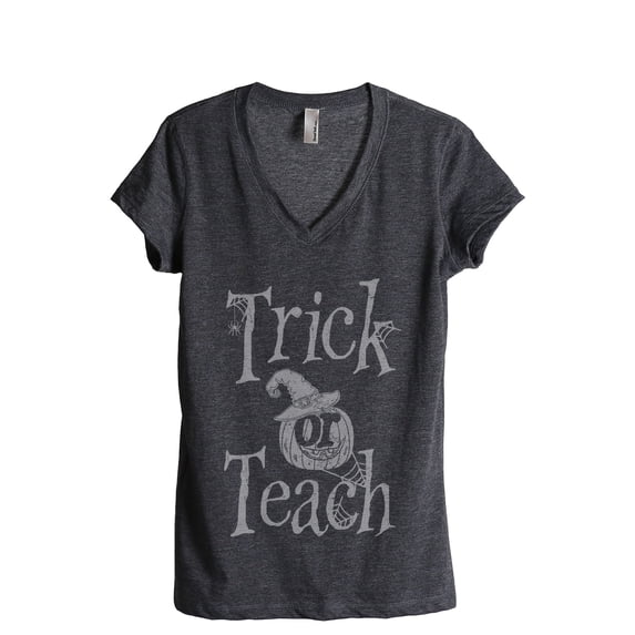 Trick Or Teach Women's Fashion Relaxed V-Neck T-Shirt Tee Charcoal Grey X-Large