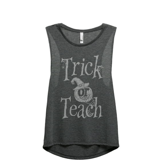 Trick Or Teach Women's Fashion Sleeveless Muscle Workout Yoga Tank Top Charcoal Grey Medium