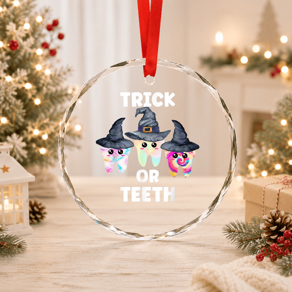 Trick Or Teeth Funny Tie Dye Kawaii Tooth Witch Dental Glass Ornament