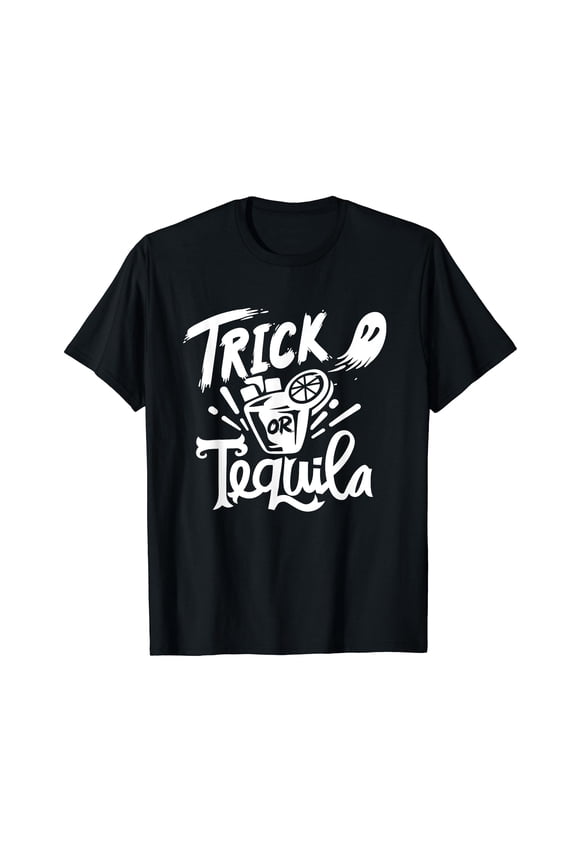 Trick Or Tequila Funny Halloween Party Tequila Shot Drinker T-Shirt