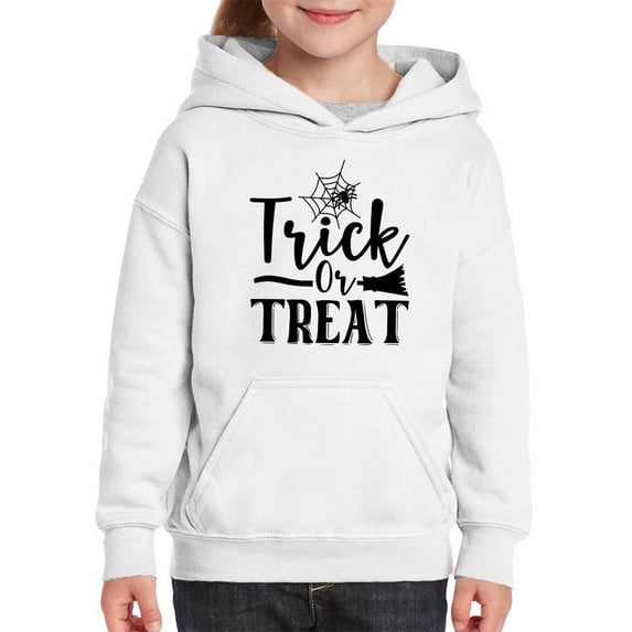 Trick Or Trear. Spider And Broom Hoodie Juniors -Image by Shutterstock, x-Large