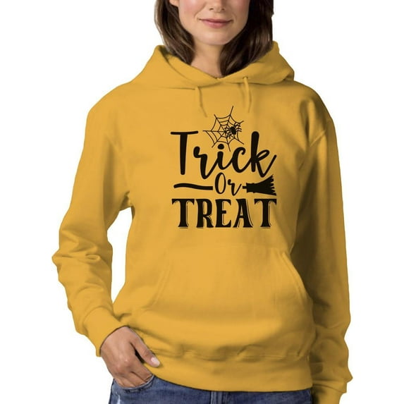 Trick Or Trear. Spider And Broom Hoodie Women -Image by Shutterstock, Female 4X-Large