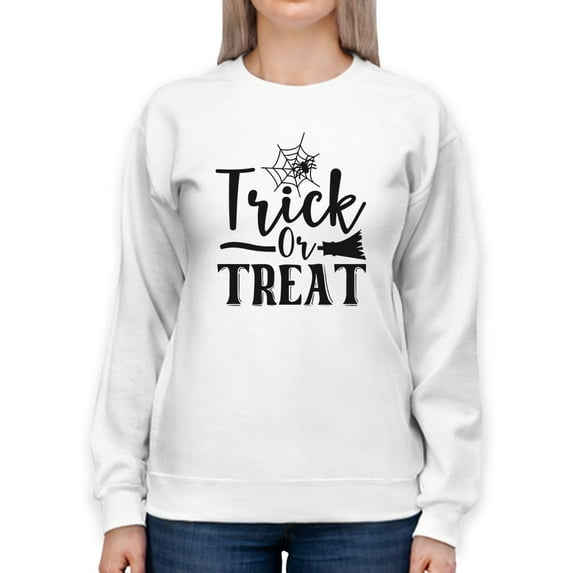 Trick Or Trear. Spider And Broom Sweatshirt Women -Image by Shutterstock, Female Large