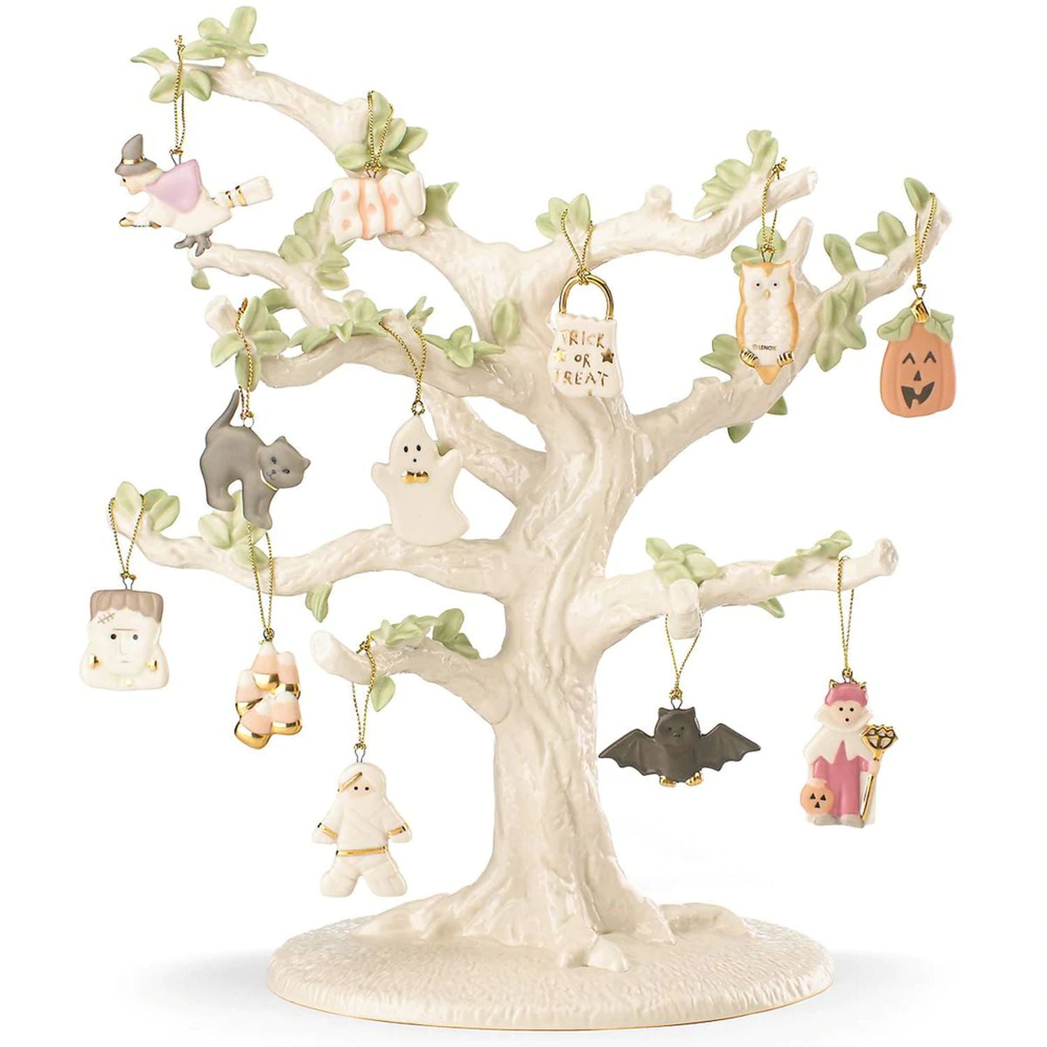 Porcelain Halloween Ornament Set with Tree, 13 Pieces
