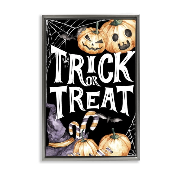 Stupell Industries Trick Or Treat Creepy Traditions Gray Framed Floater Canvas Wall Art, design by Kim Allen