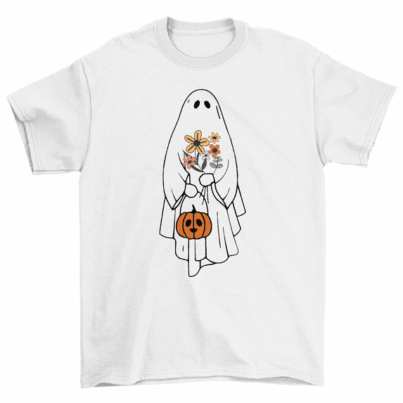 Trick Or Treat Ghost Flowers Bouquet T-Shirt Women Unisex