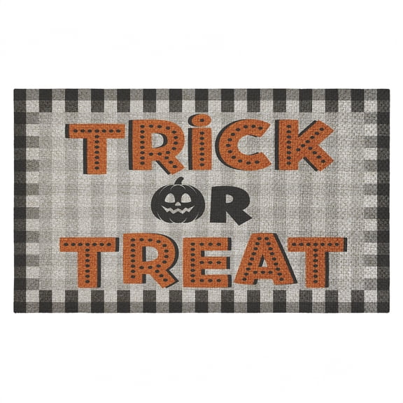 Trick Or Treat Gingham Outdoor Door Mat, design by Marcus Prime, 18"x30"