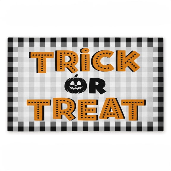 Trick Or Treat Gingham Printed Outdoor Door Mat, design by Marcus Prime, 18"x30"