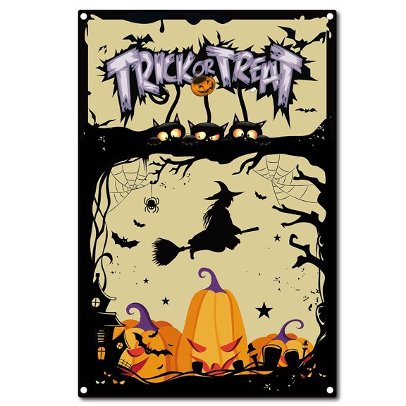 Trick Or Treat Metal Vintage Tin Sign Wall Decor Pumpkin Decoration DIY