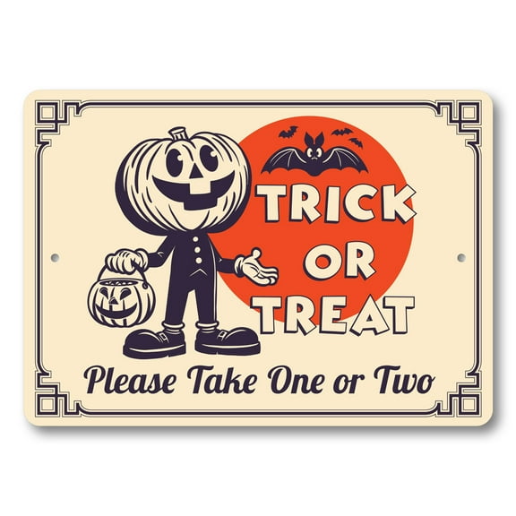 Trick Or Treat Please Take One Or Two Halloween Aluminum Metal Decor Sign - 4x18 inches