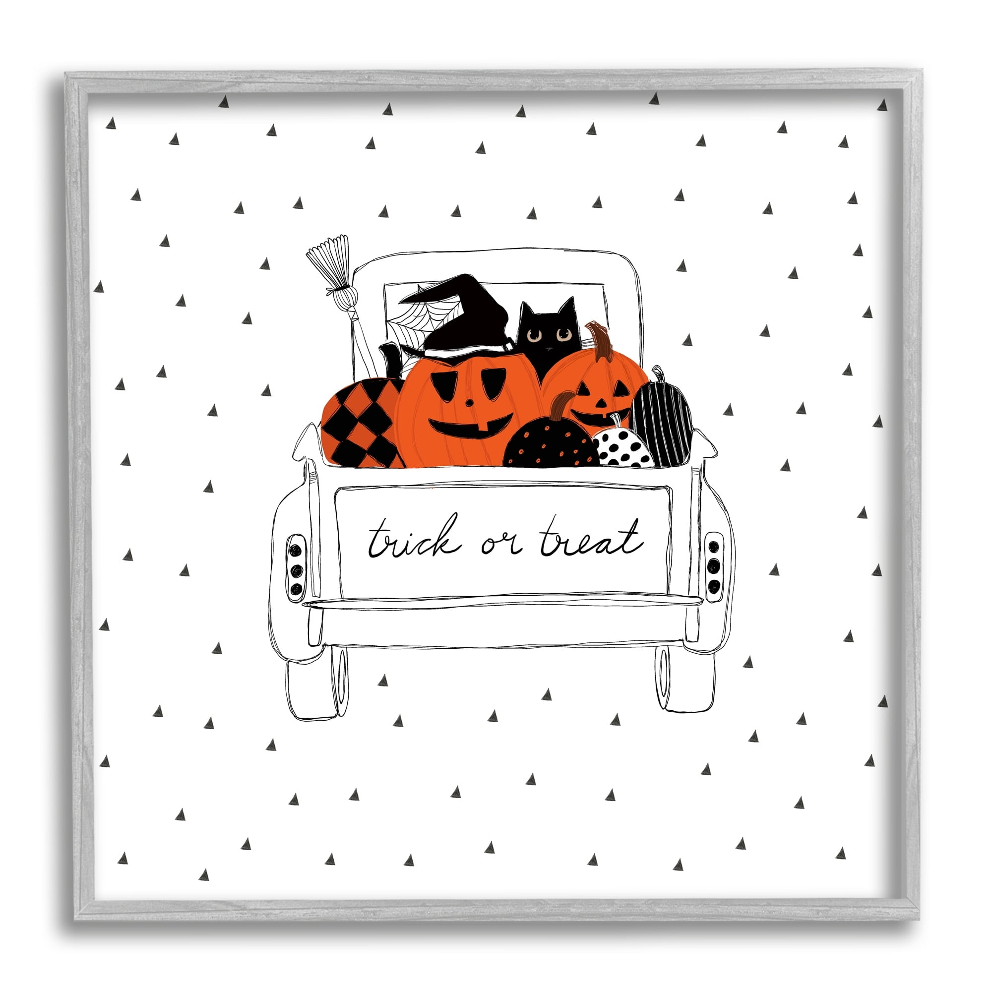 Trick Or Treat Truck Pumpkins Doodle Style Drawing Transportation Graphic Art Framed Art Print Wall Art