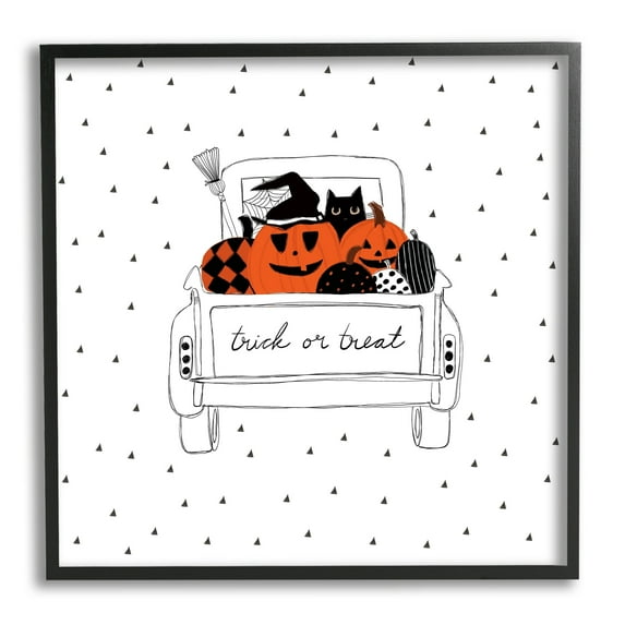 Trick Or Treat Truck Pumpkins Doodle Style Drawing Transportation Graphic Art Framed Art Print Wall Art