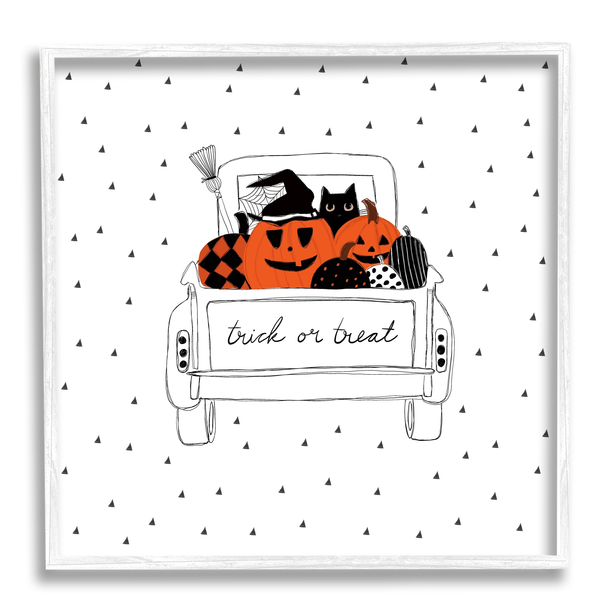 Trick Or Treat Truck Pumpkins Doodle Style Drawing Transportation Graphic Art Framed Art Print Wall Art