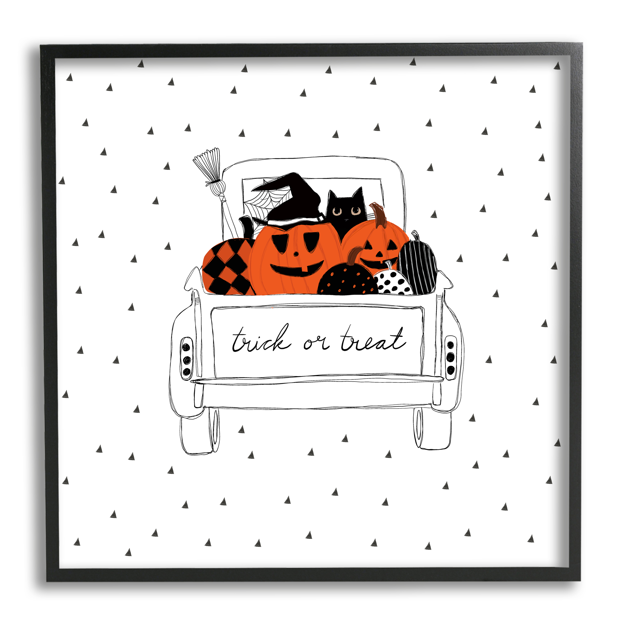 Trick Or Treat Truck Pumpkins Doodle Style Drawing Transportation Graphic Art Framed Art Print Wall Art