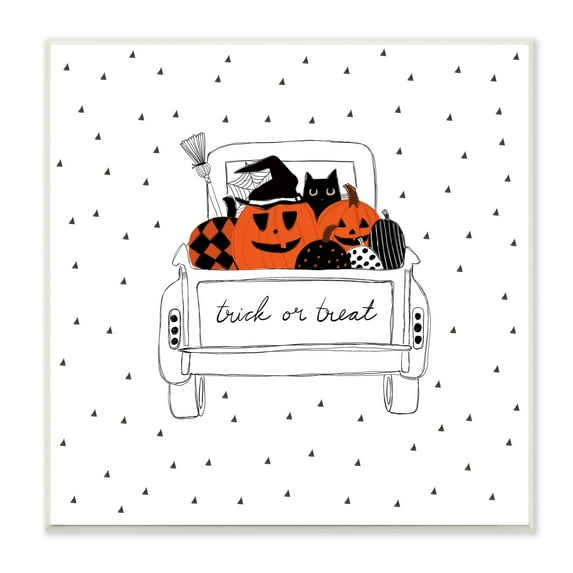 Trick Or Treat Truck Pumpkins Doodle Style Drawing Transportation Graphic Art Unframed Art Print Wall Art