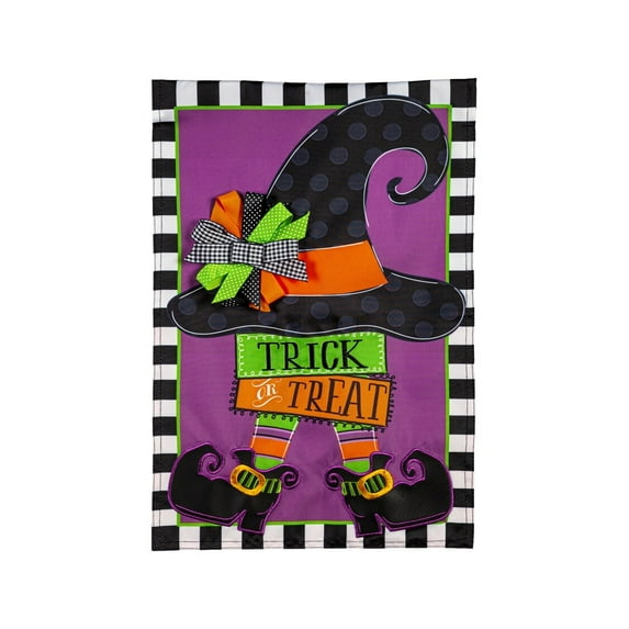 Evergreen Trick Or Treat Witch Garden Applique Flag