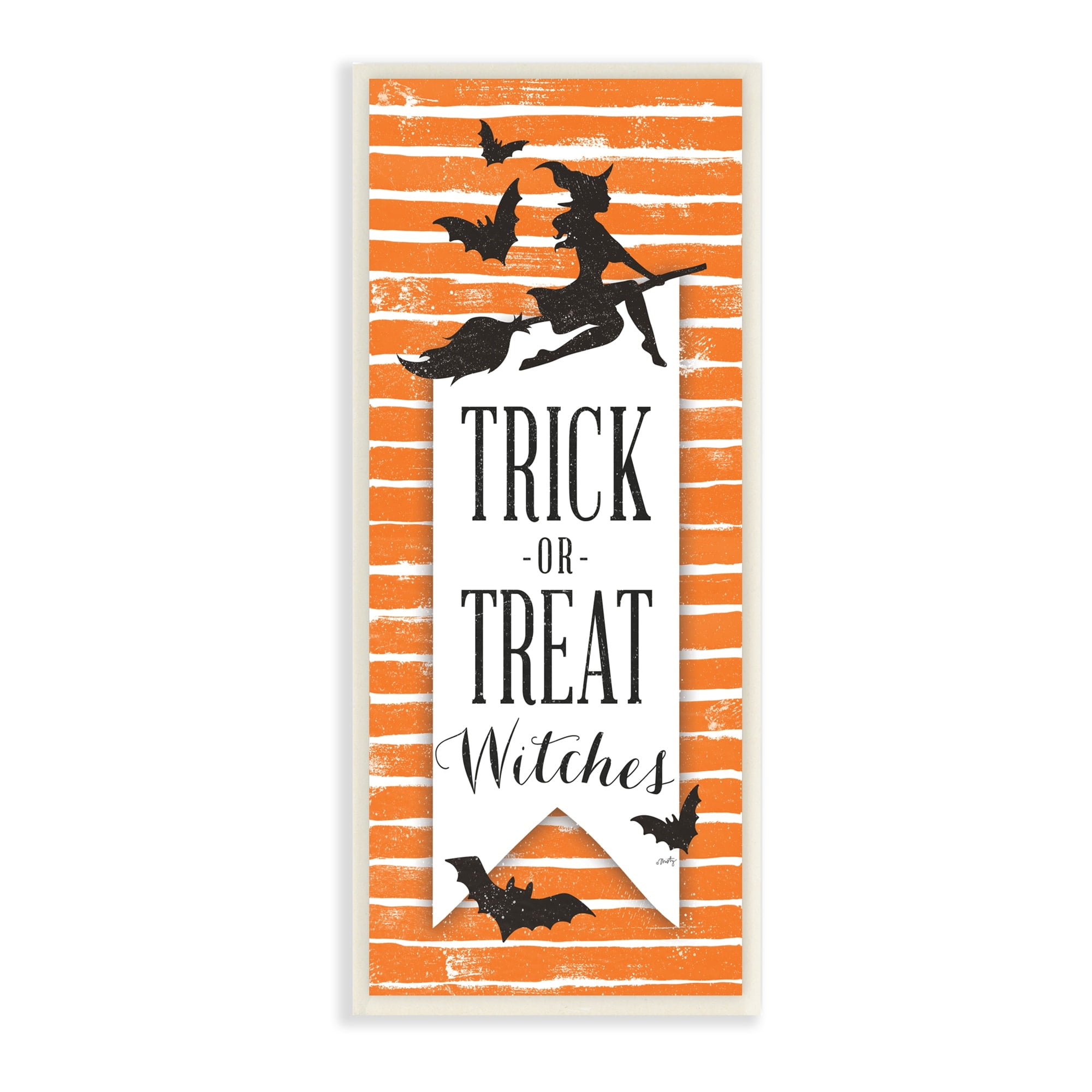 Trick Or Treat Witch Silhouette Orange Stripes Pattern Holiday Graphic Art Unframed Art Print Wall Art