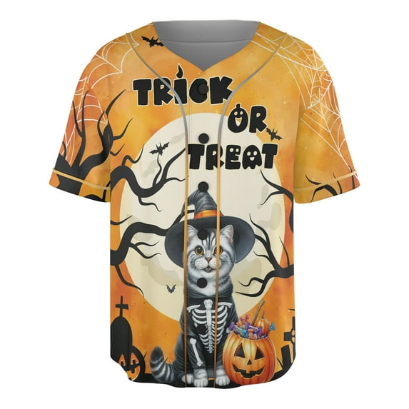 Trick or Treat American Shorthair Needs Candy Happy Halloween Night All Over Print 3D Baseball Shirt Cat Lover Kitten Owner Gifts Softball Sport - 02020