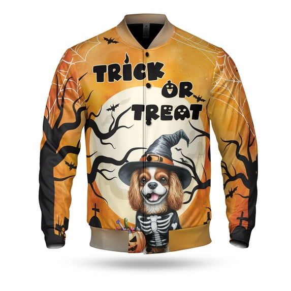 Trick or Treat Cavalier King Charles Spaniel Needs Candy Happy Halloween Night All Over Print 3D Baseball Jacket Dog Lover Gifts Bomber Jacket Softball - 02020