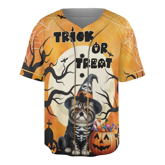 Trick or Treat Exotic Shorthair Needs Candy Happy Halloween Night All Over Print 3D Baseball Shirt Cat Lover Kitten Owner Gifts Softball Sport - 02020