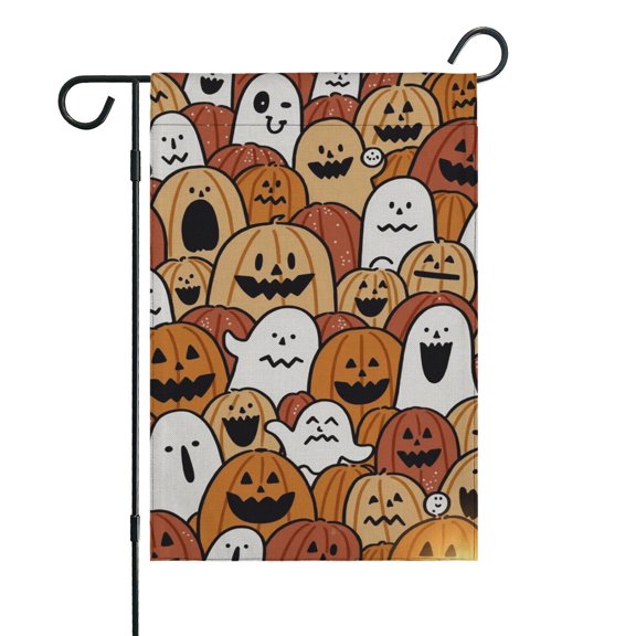 Trick or Treat Halloween Garden Flags for Outside 12x18 Inch Double Sided Burlap Spooky Ghost Pumpkin Candy Sign Small Flag Farmhouse Yard Outdoor Decorations DF892