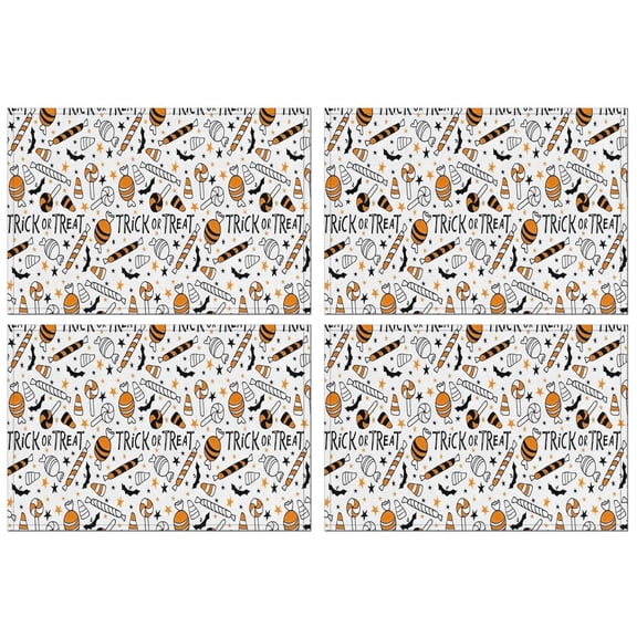 Trick or Treat Halloween Pattern Summer Placemats Table Placemats Set Of 4-Linen Kitchen Washable Placemats Table Mats 11.8"x17.7" Non-Slip Heat Resistant