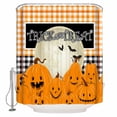 thumbnail image 1 of Trick or Treat Halloween Pumpkin Moon Orange Black Plaid Shower Curtain Set ，Waterproof Fabric Shower Curtains Shower Curtains for Bathroom,Bathroom Decor 60"x72", 1 of 6