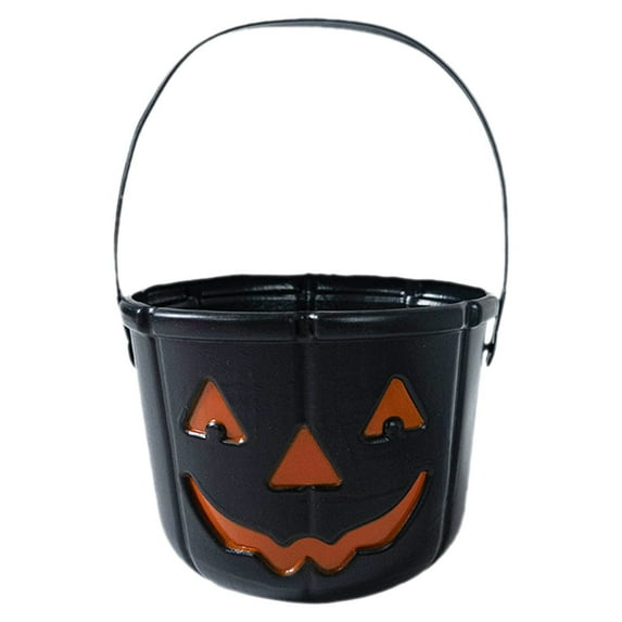 Trick or Treat Jack-o-Lantern Candy Pail Holder, Halloween Portable Pumpkin Bucket, Cute Halloween Decorations, Halloween Party Supplies (Black/1 Pcs) 7.08x7.08x5.31"