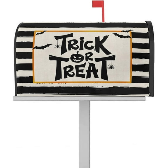 Trick or Treat Magnetic Mailbox Covers Standard Size 18x21 Inch, Halloween Bat Mailbox Wraps Mailbox Post Cover Seasonal Fall Halloween Holiday Mailbox Decor for Outside Garden Yard