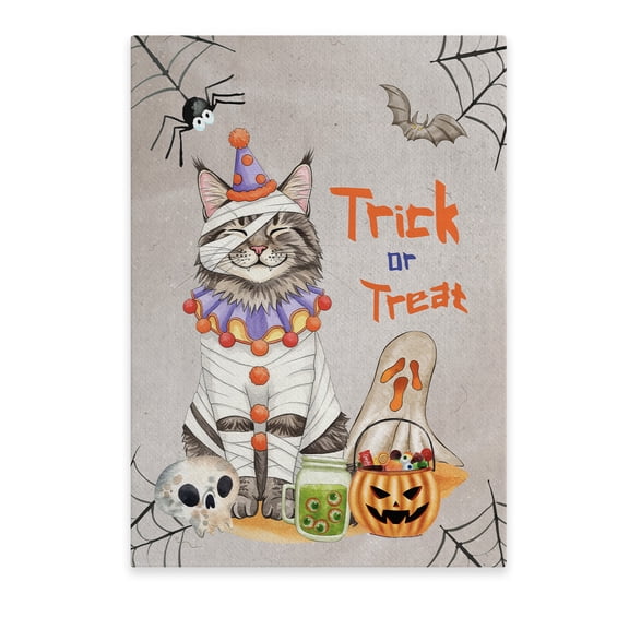 Trick or Treat Maine Coon Funny Mummy Cosplay Pumpkin Candy Basket Vertical Matte Canvas Poster Cat Lover Kitten Owner Gifts Wall Art Home Decor - 12016