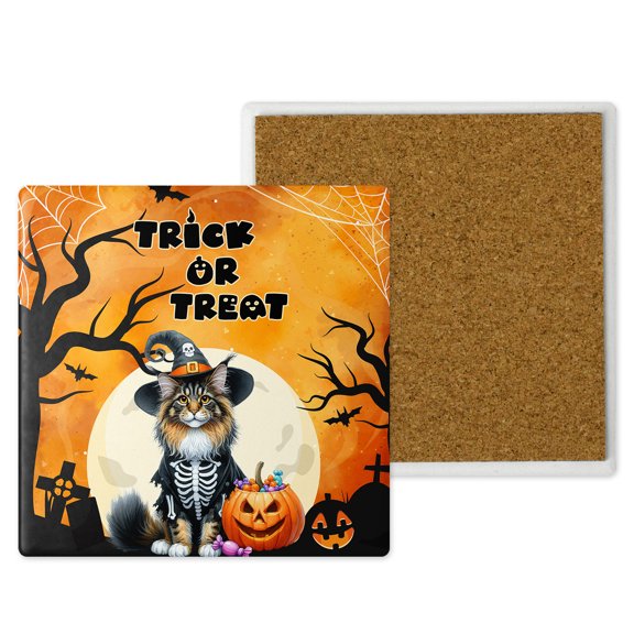 Trick or Treat Maine Coon Needs Candy Happy Halloween Night Set of 4 Stone Coasters Cat Lover Kitten Owner Gifts 4x4in Absorbent Soapstone Coaster - 02020