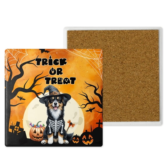 Trick or Treat Miniature American Shepherd Needs Candy Happy Halloween Night Set of 4 Stone Coasters MAS Dog Lover Gifts 4x4in Absorbent Soapstone Coaster - 02020