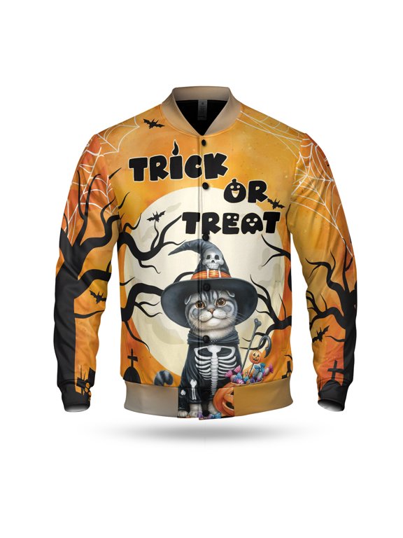 Trick or Treat Scottish Fold Needs Candy Happy Halloween Night All Over Print 3D Baseball Jacket Cat Lover Kitten Owner Gifts Bomber Jacket Softball - 02020
