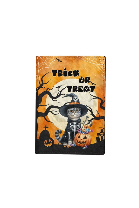 Trick or Treat Scottish Fold Needs Candy Happy Halloween Night Travel Passport Wallet Cat Lover Kitten Owner Gifts PU Leather Passport Holder Cover - 02020