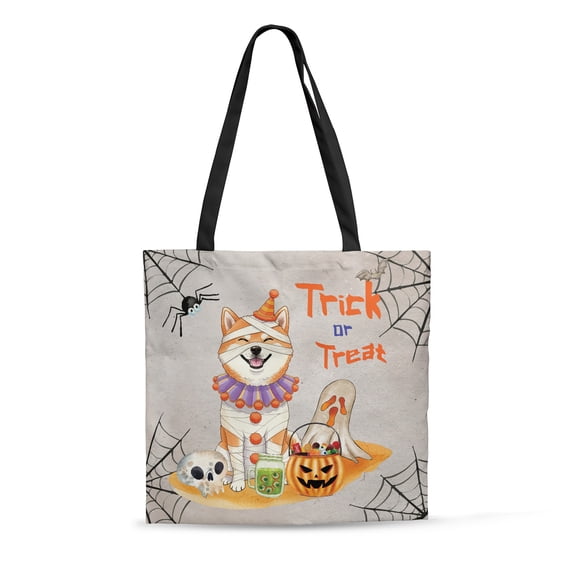 Trick or Treat Shiba Inu Funny Mummy Cosplay Pumpkin Candy Basket All Over Print 3D Canvas Tote Bag Shibas Dog Lovers Gifts Idea Reusable Handbag - 12016